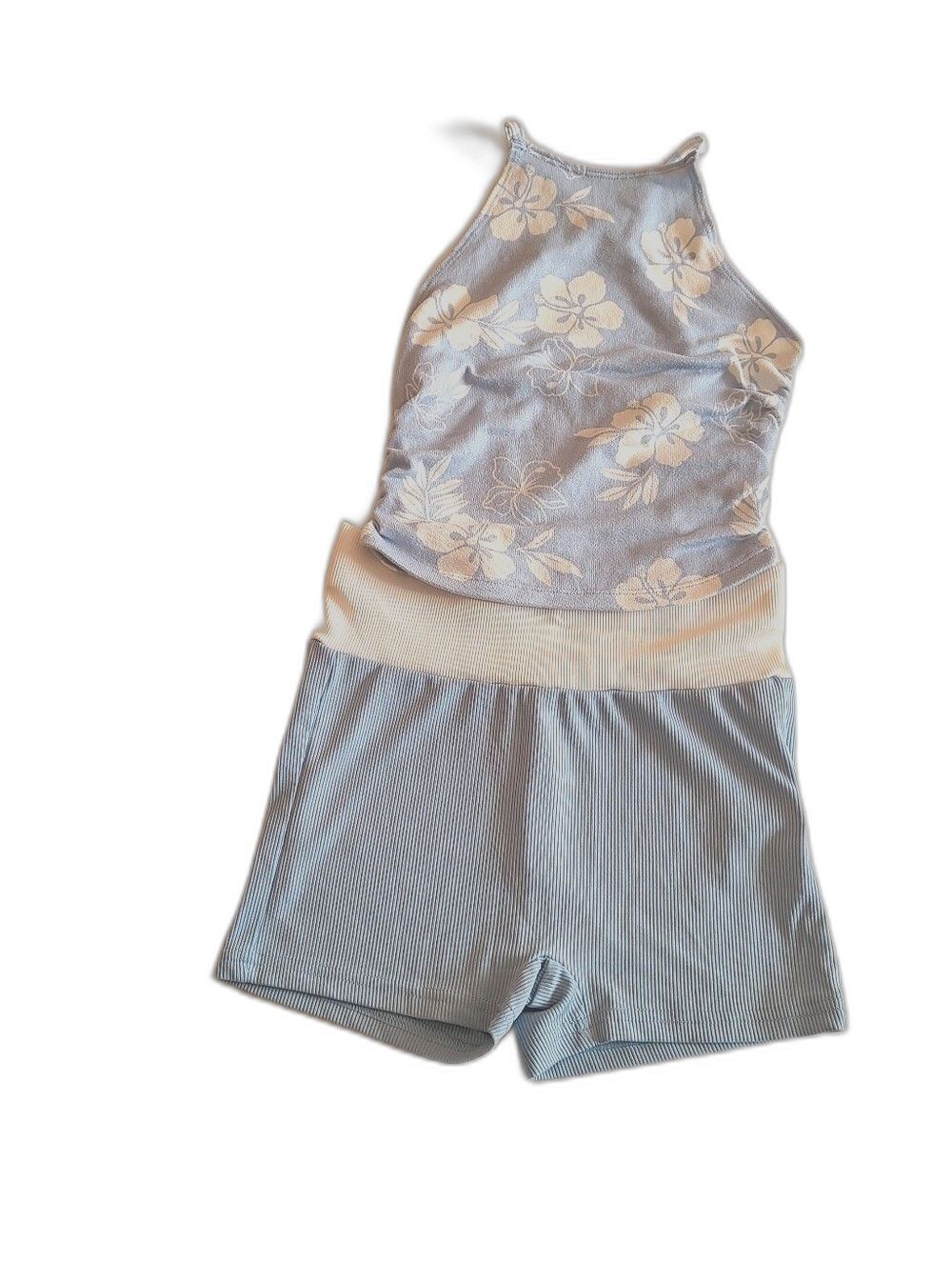 Gilly Hicks Blue & White Floral Knit Tank with Ribbed Shorts Size XXS